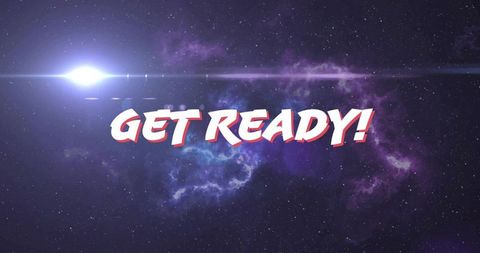 GET READY! Bold Retro Typography Over Cosmic Nebula and Lens Flare for Event Countdown