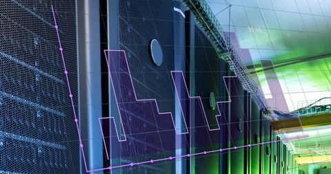 Futuristic Digital Data Center with Financial Graph Overlay - Download Free Stock Images Pikwizard.com