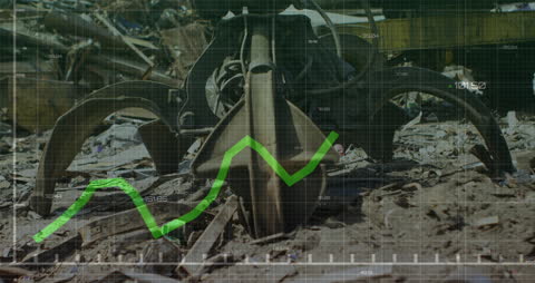 Industrial Crane at Scrap Yard with Data Overlay