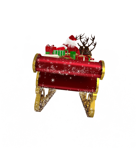 Santa claus flying in sleigh with reindeer on transparent background