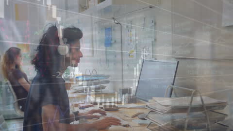 Businesswoman Analyzing Financial Data with Digital Overlays