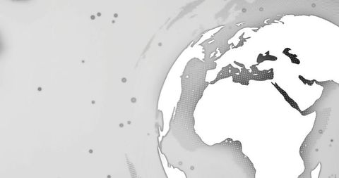 Monochrome digital globe showing europe africa middle east with halftone network design