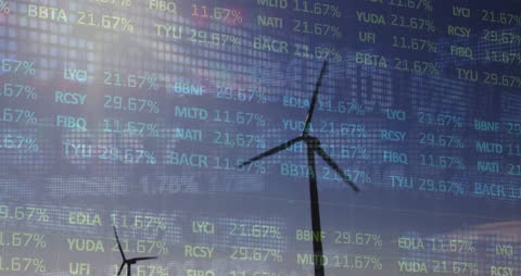 Wind Turbine Amidst Digital Data and Financial Stock Interface