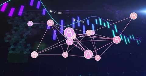 Visualizing Futuristic Neon Network Graph Mapping Connected Data, Analytics and Insights