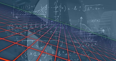 Futuristic mathematical grid with formulas overlay