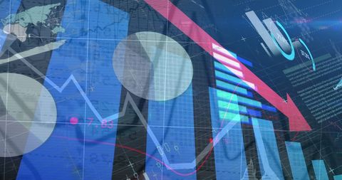 Digital Financial Analytics with Declining Graph Display - Download Free Stock Images Pikwizard.com