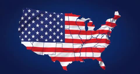 Animated US Map with Waving American Flag Overlay