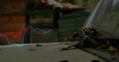 Abandoned vehicle hood with rust and overlayed graph