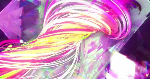 Vibrant neon spiral over geometric crystals