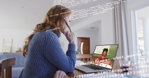 woman coding on laptop during video call, efficient remote work - Download Free Stock Images Pikwizard.com
