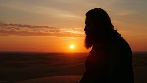 Bearded moses silhouette against desert sunset