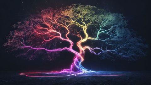 Ai-generated neon dreaming tree with luminous vibrant glow