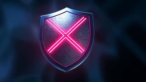 Futuristic Shield with Neon Pink X in Dark Atmospheric Setting