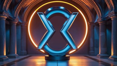 Futuristic neon x logo in illuminated architectural setting