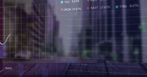 Urban scene with financial data overlay for business analysis
