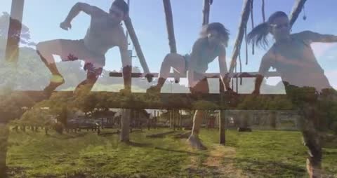 Team Overcoming Outdoor Obstacle Course Challenge