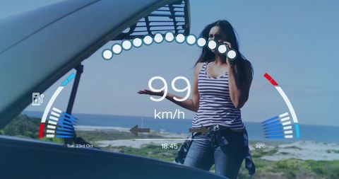 Woman Stuck Near Car with Modern Digital Speedometer Overlay - Download Free Stock Images Pikwizard.com