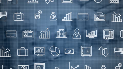 Animated Business Icons Overlay in Warehouse Background