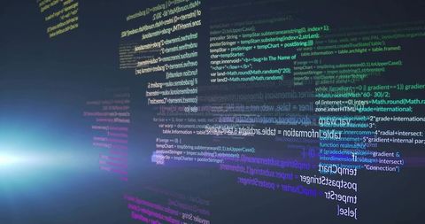 Floating Glass Code Panels in Holographic Cyberspace with Neon Blue Glow and Parallax Depth