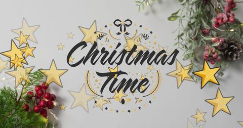 Festive Christmas Time Text with Starry Decorations
