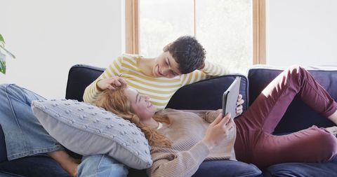 Joyful Lesbian Couple Relaxing Together at Home - Download Free Stock Images Pikwizard.com