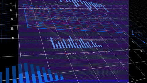 3D Financial Graphs With Glitch Effects and Grid Overlay