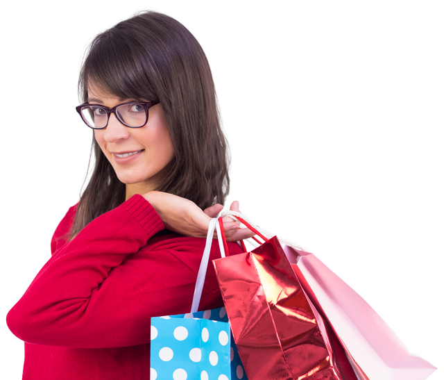 Happy Woman Holding Shopping Bags on Transparent Background - Download Free Stock Videos Pikwizard.com