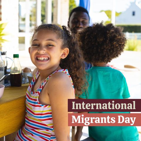 Smiling diverse family celebrating international migrants day