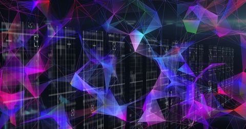 Futuristic neon mesh network in digital cyberspace