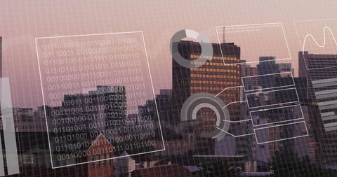 Financial Data Processing with Futuristic Cityscape