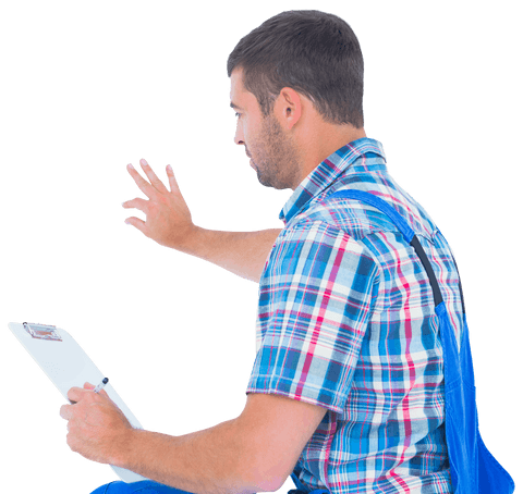 transparent image of handyman analyzing repair in work attire - Download Free Stock Videos Pikwizard.com