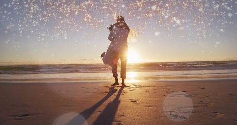 Romantic Couple Embracing at Sunlit Beach - Download Free Stock Images Pikwizard.com