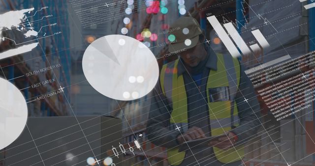 Warehouse Worker Using Tablet with Data Analytics Overlay - Download Free Stock Images Pikwizard.com