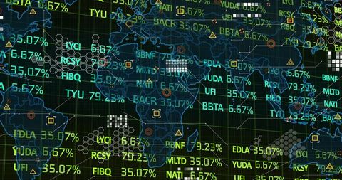 Futuristic World Map with Digital Data Overlay for Analytics