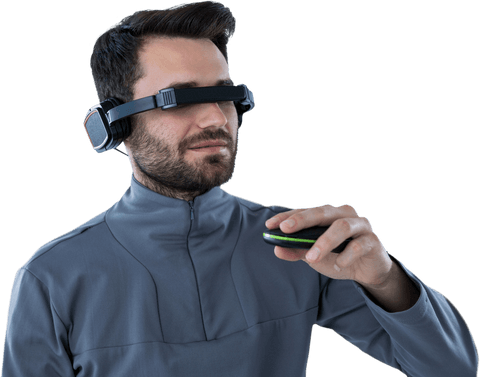 Man Using Futuristic Transparent VR Headset and Controller - Download Free Stock Videos Pikwizard.com