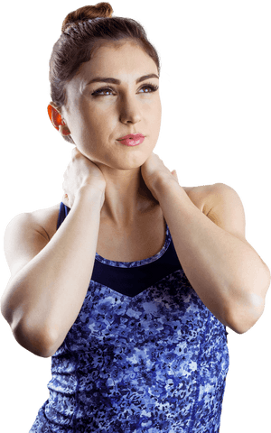 Transparent Image of Woman Experiencing Neck Discomfort in Activewear