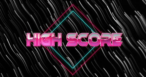 High score neon text with vibrant digital background