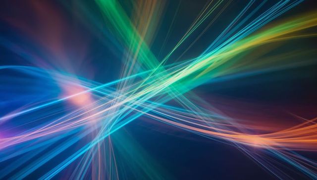 Flowing Intersecting Neon Light Ribbons Creating X Focal Point in Dark Vivid Digital Space