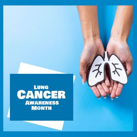 Lung cancer awareness month campaign imagery with human hands