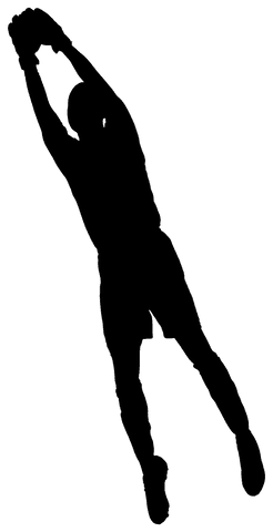 Dynamic silhouette of male footballer jumping on transparent background