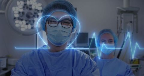 Surgeons Monitoring ECG and Heart in Operating Room