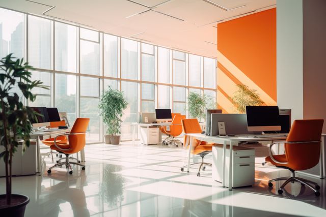 Modern office space with large window, created using generative ai technology - Download Free Stock Photos Pikwizard.com