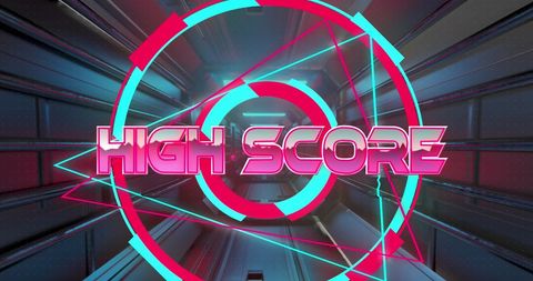 high score text in futuristic gaming tunnel - Download Free Stock Images Pikwizard.com