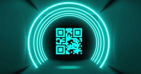 Futuristic Glowing QR Code in Neon Cyber Tunnel - Download Free Stock Images Pikwizard.com