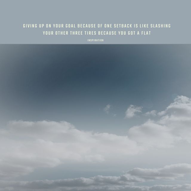 Inspirational quote situated over a pastel-toned, cloudy sky. Ideal for motivational posters, social media posts, and personal blog visuals. The serene backdrop of clouds adds to the effect of tranquility and resilience conveyed by the text about overcoming setbacks.