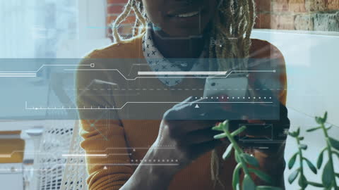 Businesswoman Utilizing Smartphone with Digital Interface