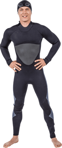 Transparent confident swimmer in wetsuit standing tall