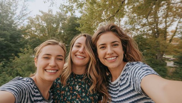 Smiling Friends Enjoying Nature with Selfie