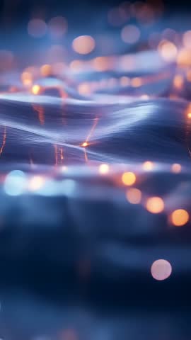 Looping Vertical CGI Rippling Neon Fabric Plane with Glowing Orange Nodes and Filament Network