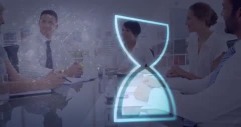 Business Team Having Meeting with Futuristic Hologram Display